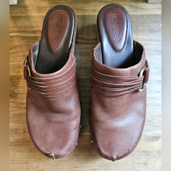 Nickels Soft Leather Clogs Mules Womens 9M Brown Buckle Southwestern Western - Picture 2 of 10